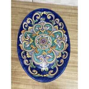 Ravello 10" x 15.25" Oval Italy Pottery Hand Painted Platter Talavera Look